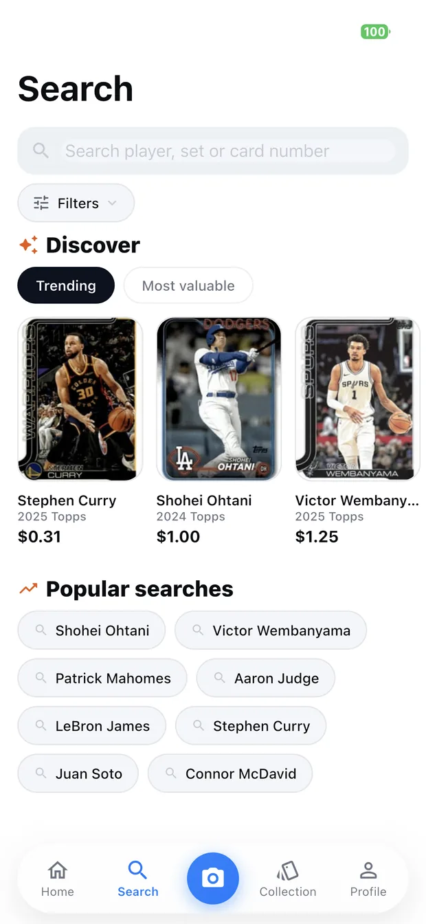 Zenith catalog search with trending cards and popular searches